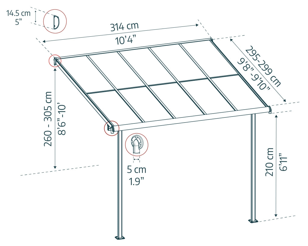 Canopia Sierra Cabrio Pergola Addossata in Alluminio 3X3 m Struttura grigia / Pannelli grigio opaco