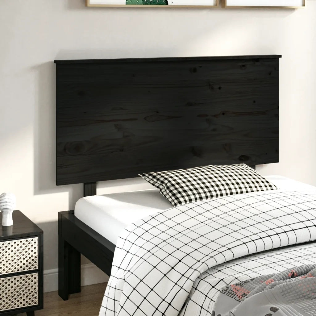 Testiera | Testata per Letto Nera 124x6x82,5 cm in Legno Massello di Pino