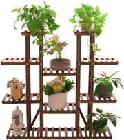 Sistema di Supporto per Piante - Struttura di Supporto per Piante - Scaffale per Piante - Mobile per Piante - Cassetto per Piante - Raccordo per Fiori - Con 11 Livelli - In Legno - 115 x 25 x 116 cm