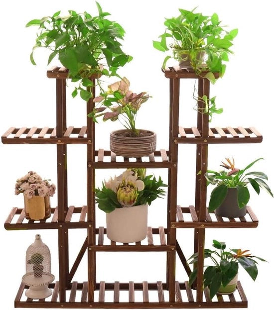 Sistema di Supporto per Piante - Struttura di Supporto per Piante - Scaffale per Piante - Mobile per Piante - Cassetto per Piante - Raccordo per Fiori - Con 11 Livelli - In Legno - 115 x 25 x 116 cm