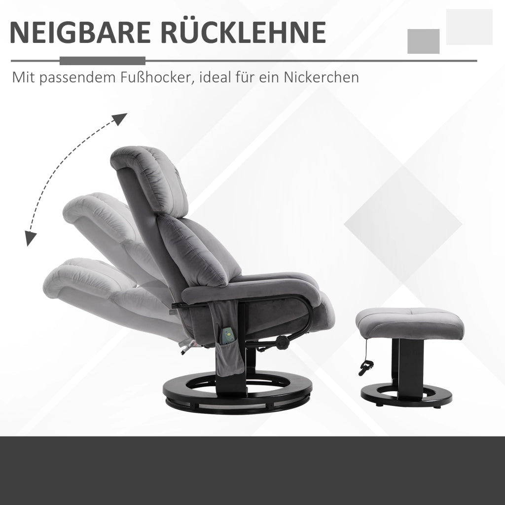 Poltrona Relax con Poggiapiedi ¨C Xylo ¨C Reclinabile Massaggiante Girevole Tessuto Velluto Grigio