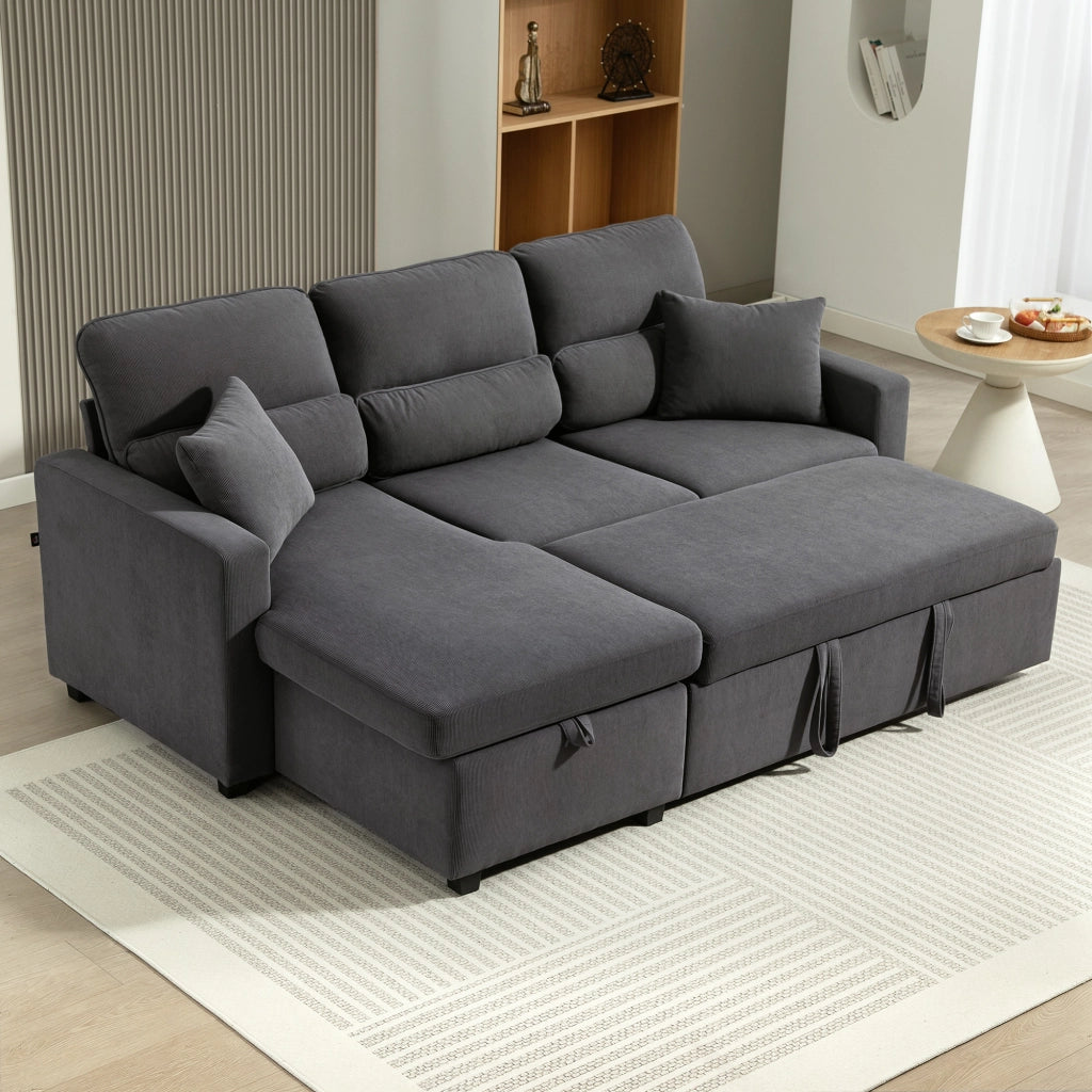 Divano letto ad L con contenitore e cuscini ¨C Xylo ¨C Grigio scuro