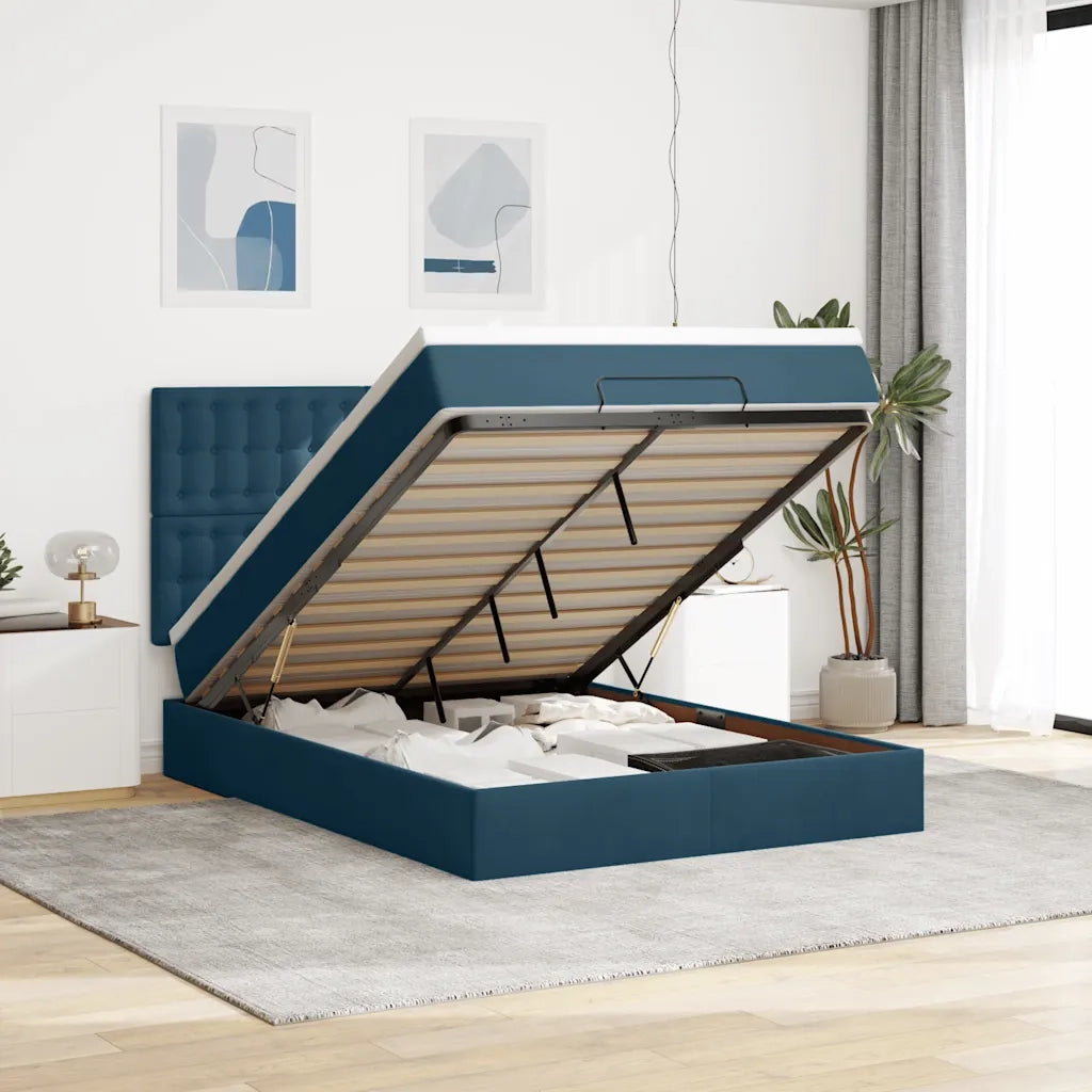 Struttura Letto Pouf con Materassi Blu 140x200cm in Velluto 3314472