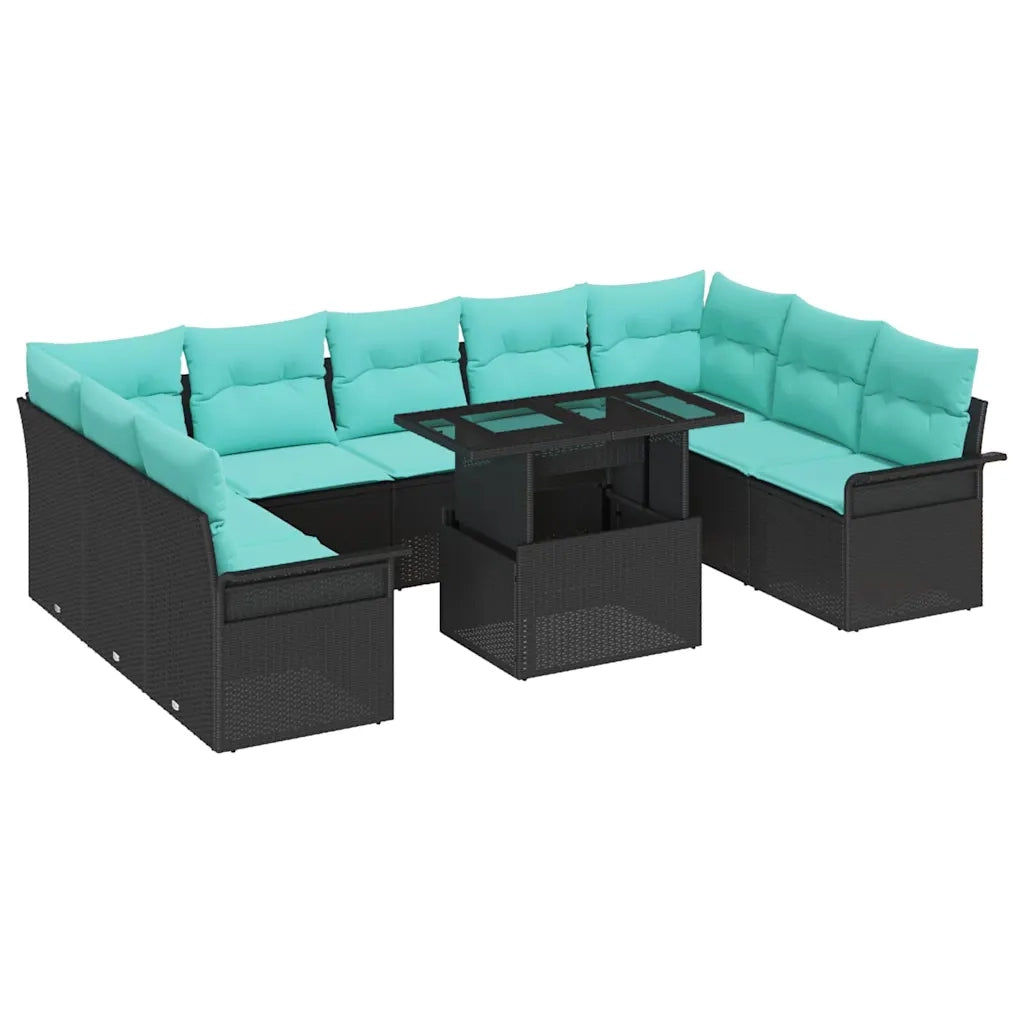 Set Divano da Giardino con cuscino 10 pcs Nero Poly Rattan 3348352