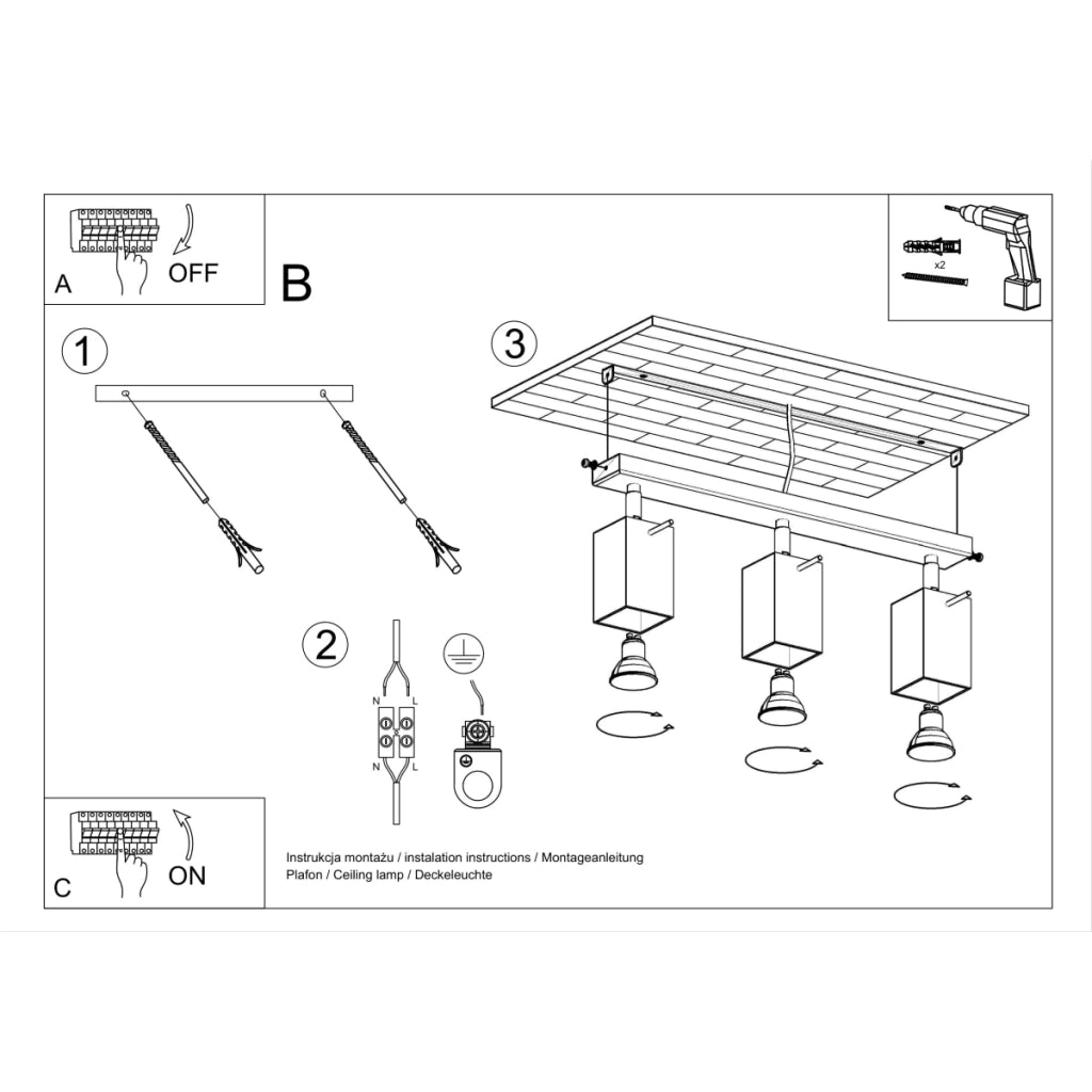 Lampada da soffitto in acciaio stile industriale MERIDA 3x GU10 regolabile grigio