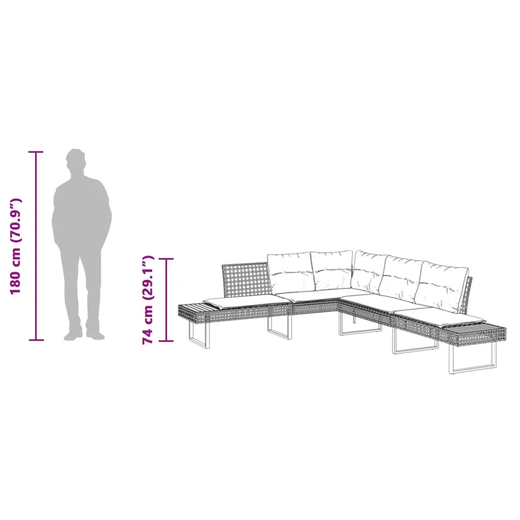 Divano da Giardino con Cuscini a L Grigio Polyrattan e Acacia 365635