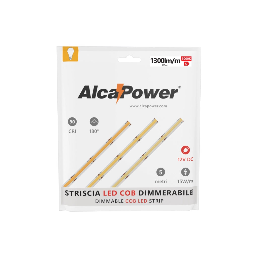 Striscia led 5m COB IP65 monocolore da 15W/MT 12V - 4000K