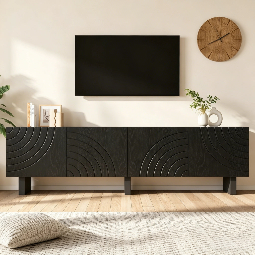 Mobile TV con 4 ante; per soggiorno; in pannello truciolare; 180×40×55 cm; nero