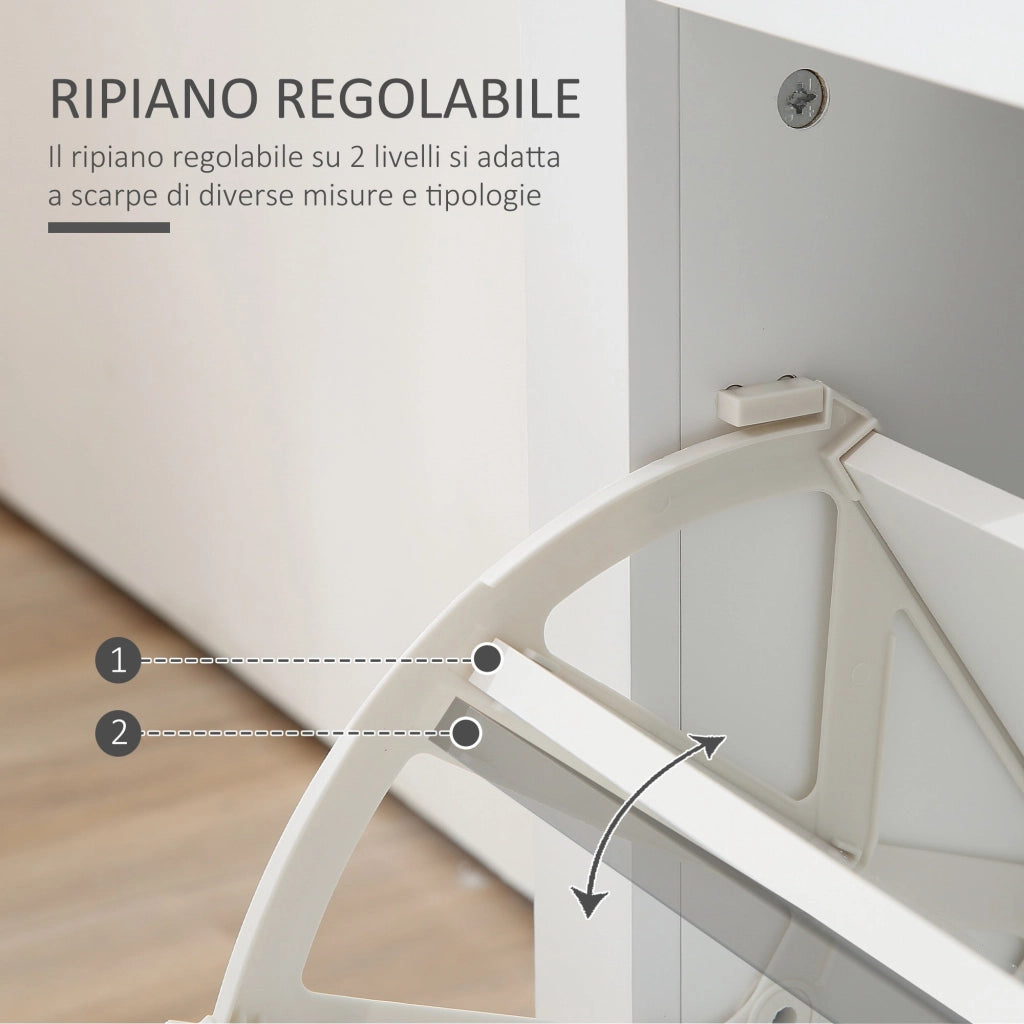 Mobile Scarpiera Slim Salvaspazio 2 Cassetti a Ribalta 12 Paia di Scarpe 79x23x90,5 cm Bianco