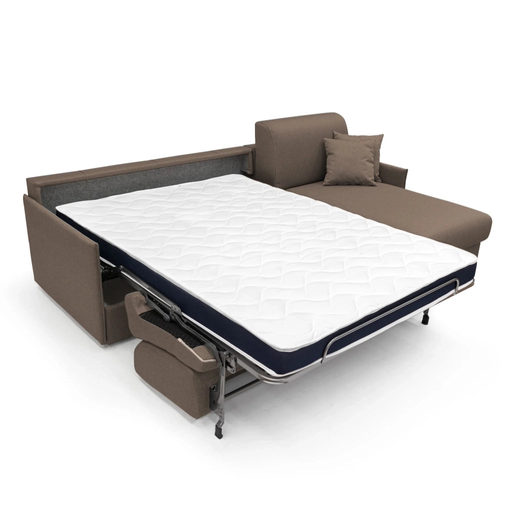 Evans Divano letto angolare con penisola in morbido tessuto impermeabile T13 232 cm Destro (mat. 120x197)  marrone