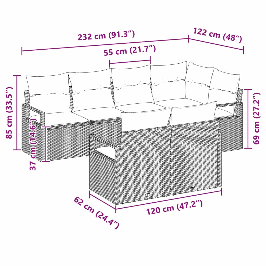 Set di divani 7 pcs Marrone polyrattan 3346424