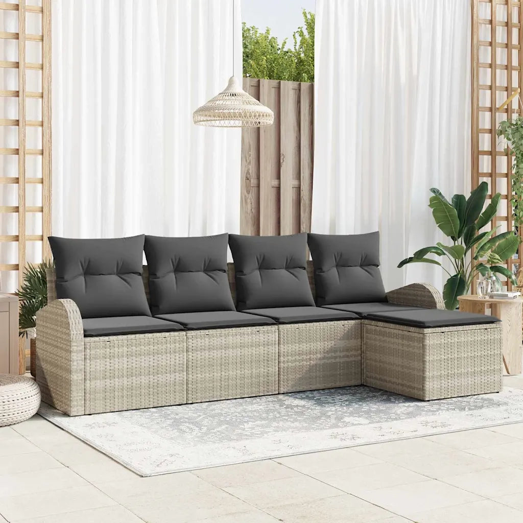 Set di divani con cuscino 5 pz | Set Salotto da Giardino Grigio chiaro polyrattan