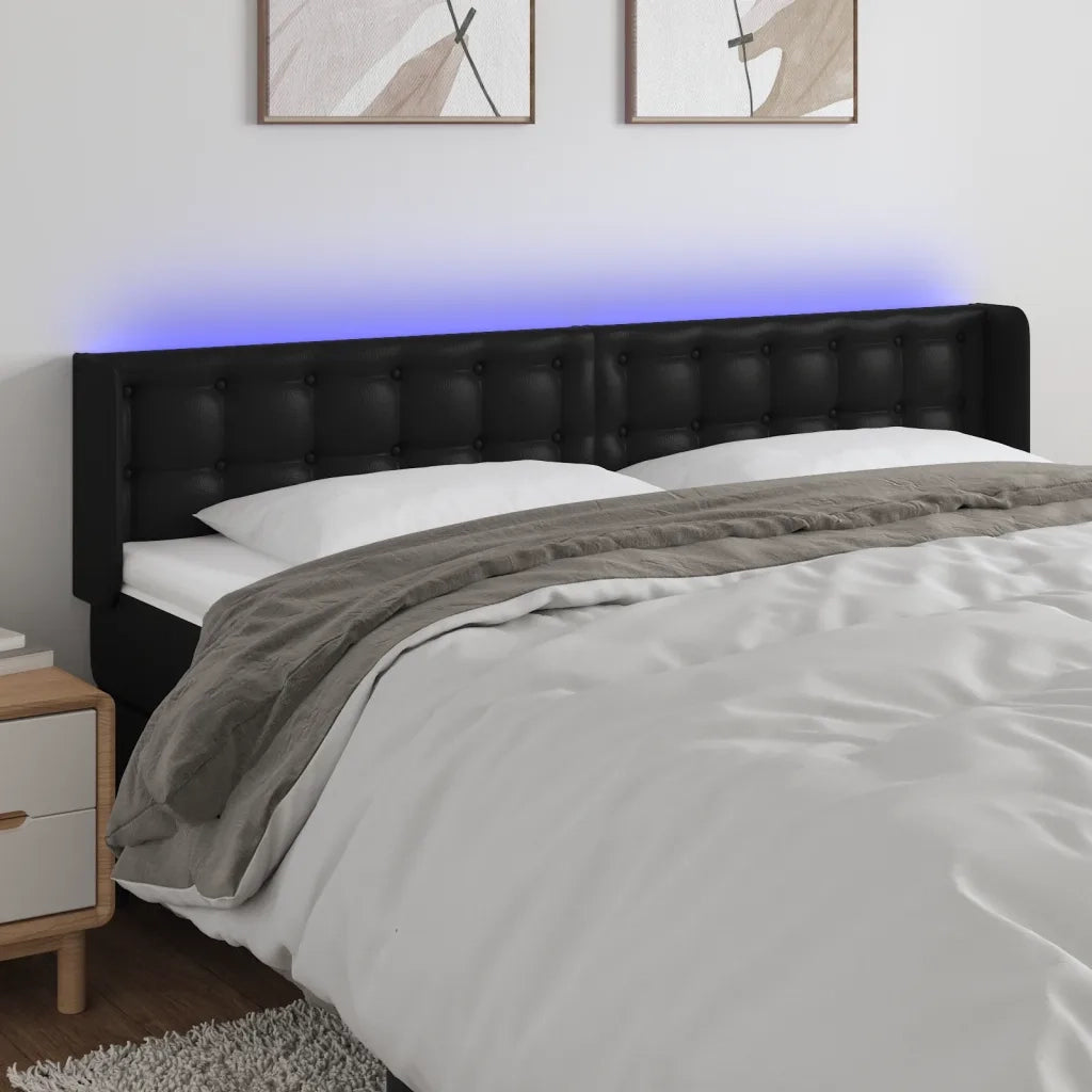 Testiera a LED-Testata con LED Nera 183x16x78/88 cm in Similpelle 729782