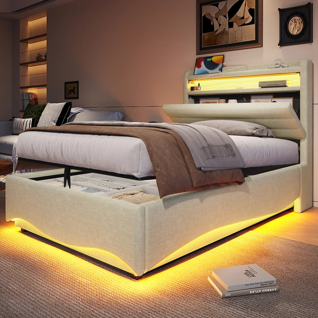 letto imbottito lino beige 90 x 200 cm