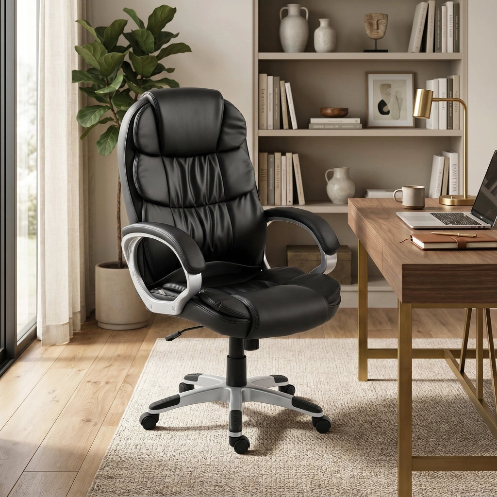 Sedia da Ufficio Ergonomica Girevole ¨C Xylo ¨C Pelle PU Nero, Regolabile, Capacit¨¤ 120kg