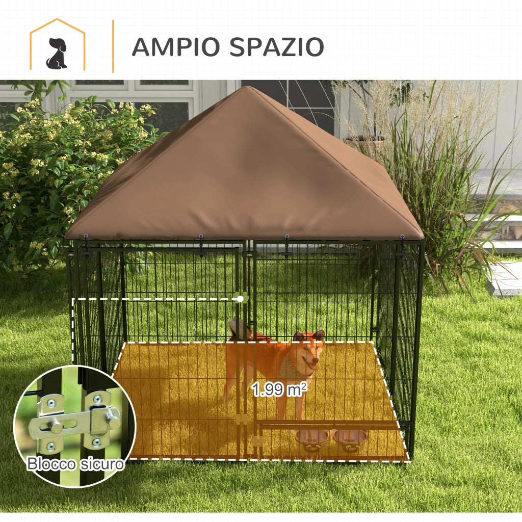 Recinto per Cani in Metallo e Tessuto ¨C Minimal ¨C Nero e Marrone 141x141x151 cm