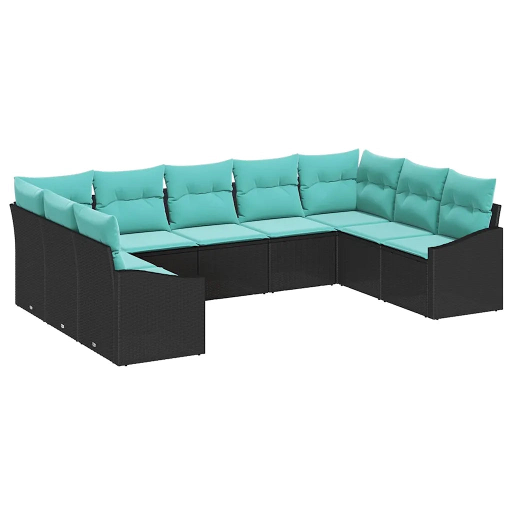 Set di divani con cuscino 9 pcs Nero polyrattan 3346886