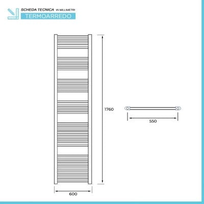 Termoarredo cromato scaldasalviette 60x180 interasse 55 cm