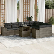 Set Divano da Giardino 10 pz con Cuscini Grigio in Polyrattan
