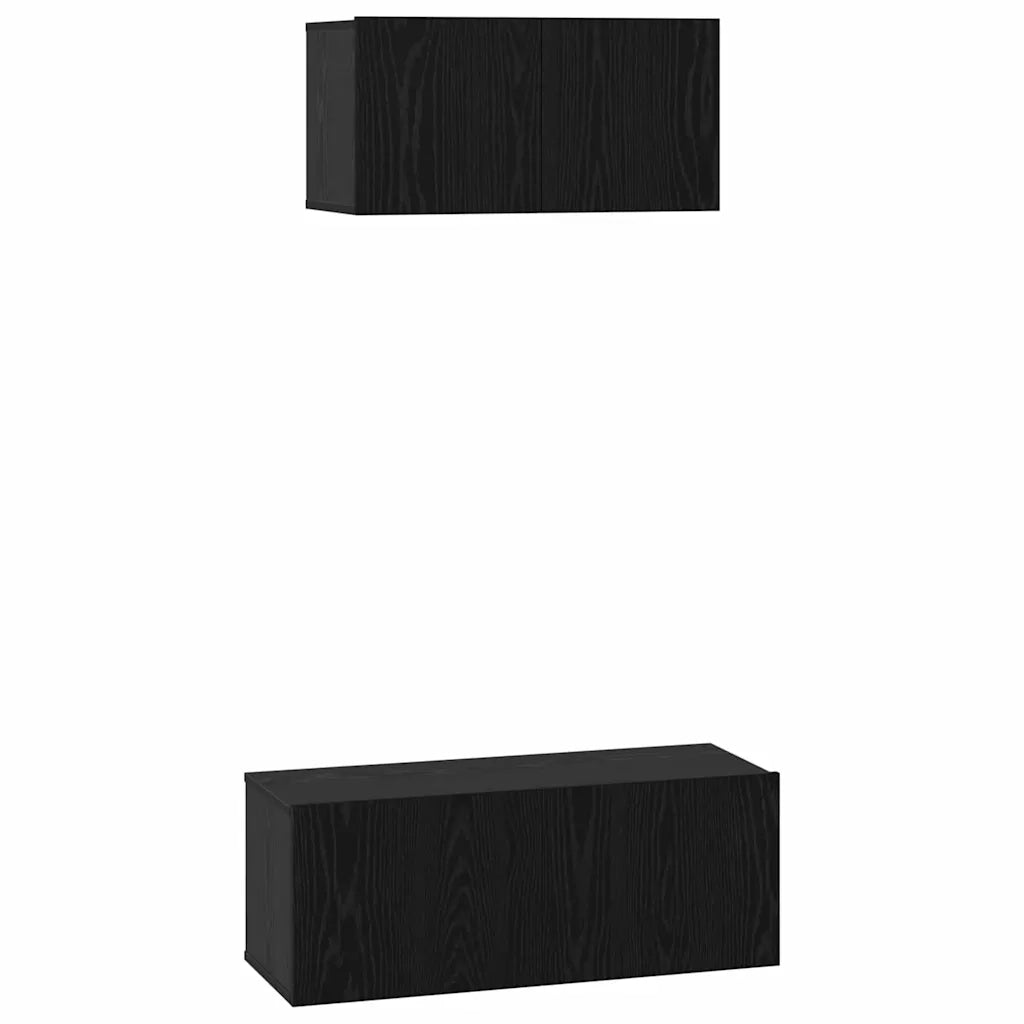 Set mobile TV 2 pz-Set di 2 Credenza per TV Rovere Nero Legno multistrato 924290