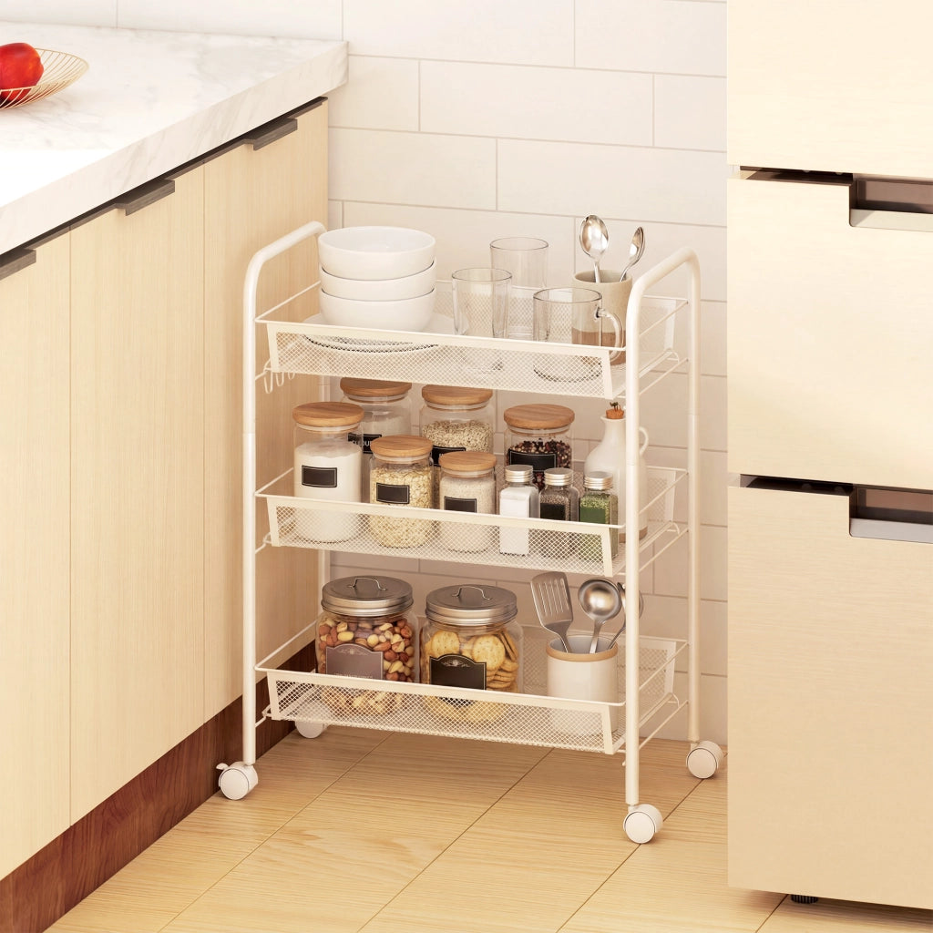 Carrello 3 Ripiani con Ruote ¨C Xylo ¨C Bianco 45x26,5x63 cm Salvaspazio