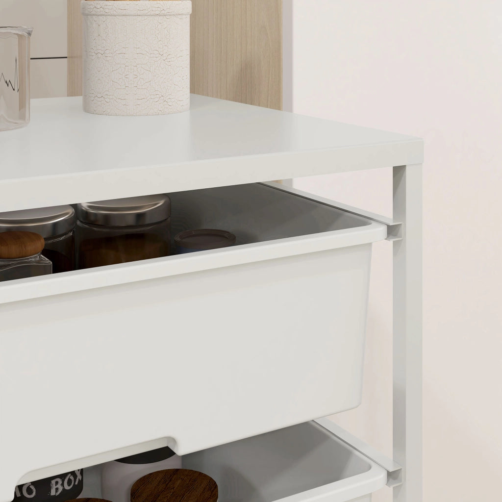 Carrello Multiuso con 3 Cestini Estraibili e Ruote ¨C zephmum ¨C Acciaio e PP, Bianco