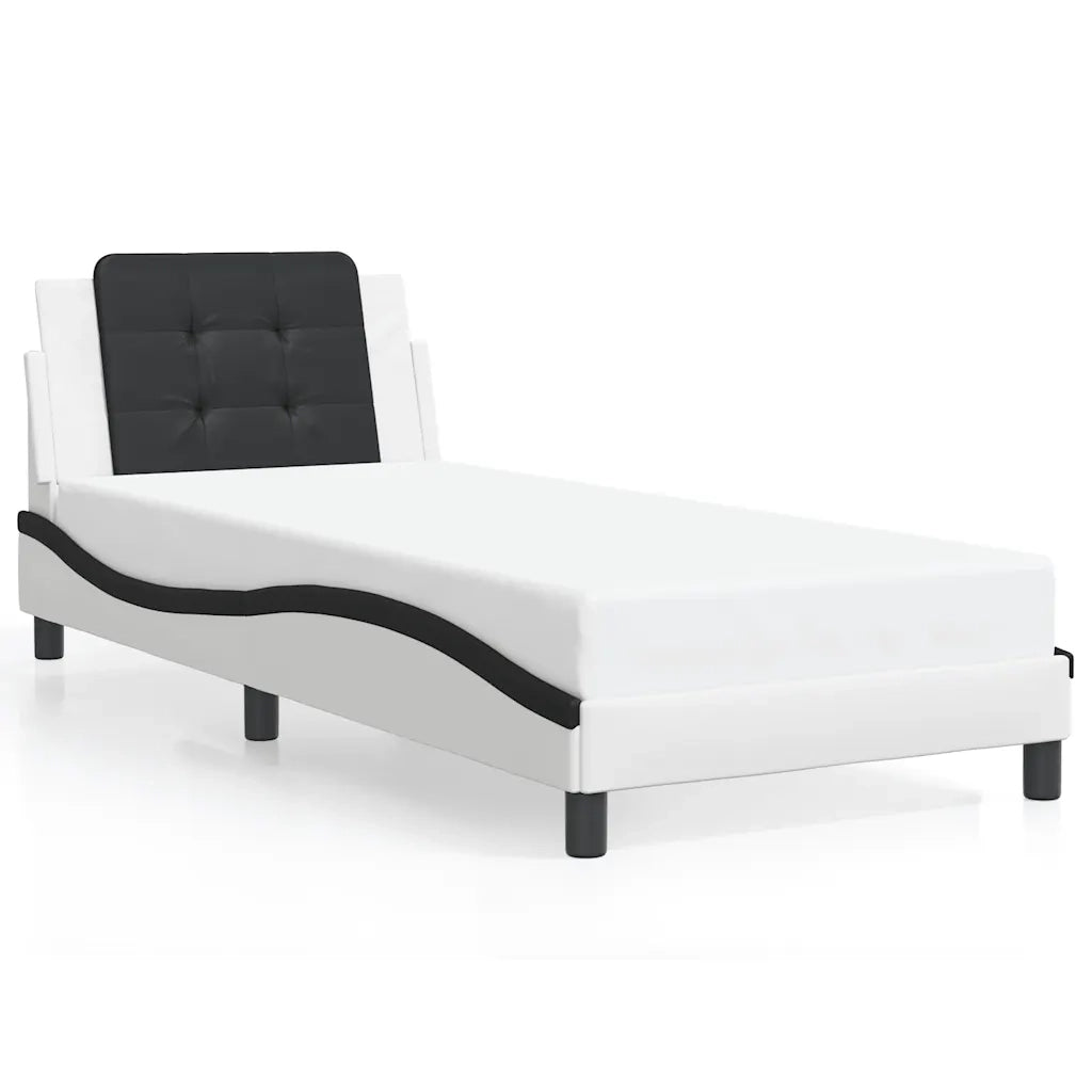 Letto singolo | Letto per adulti | Giroletto senza Materasso Zadar Nero e Bianco 90x190 cm in Similpelle