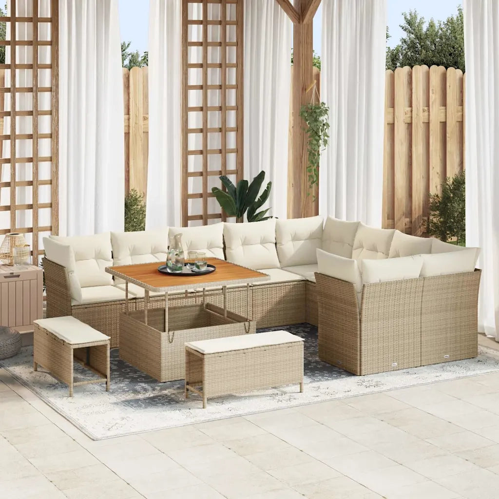 Set Divano da Giardino con cuscino 12 pcs beige e panna