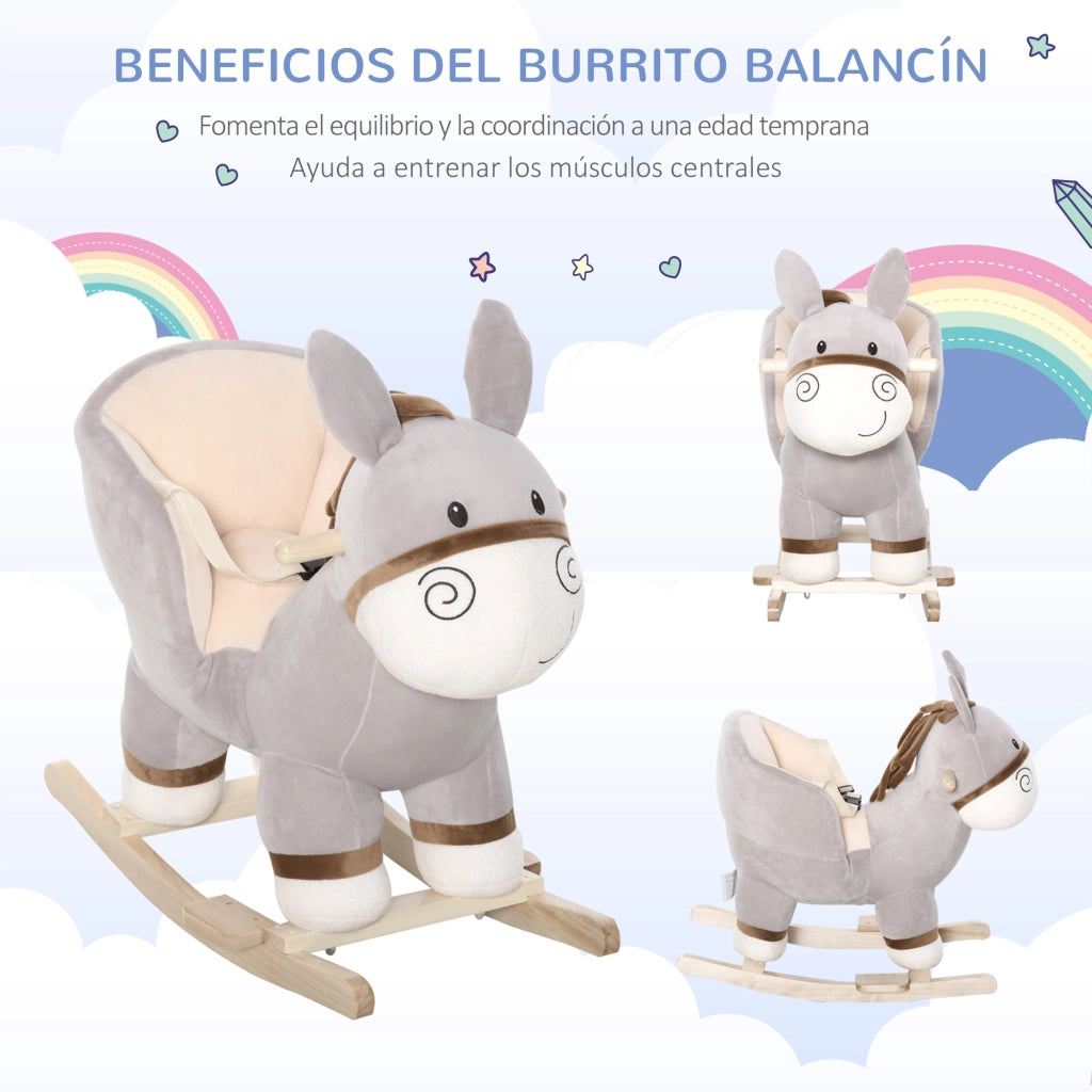 Cavallo a Dondolo in Peluche per Bambini 18-36 Mesi ¨C Minimal ¨C 61x34x58 cm Grigio