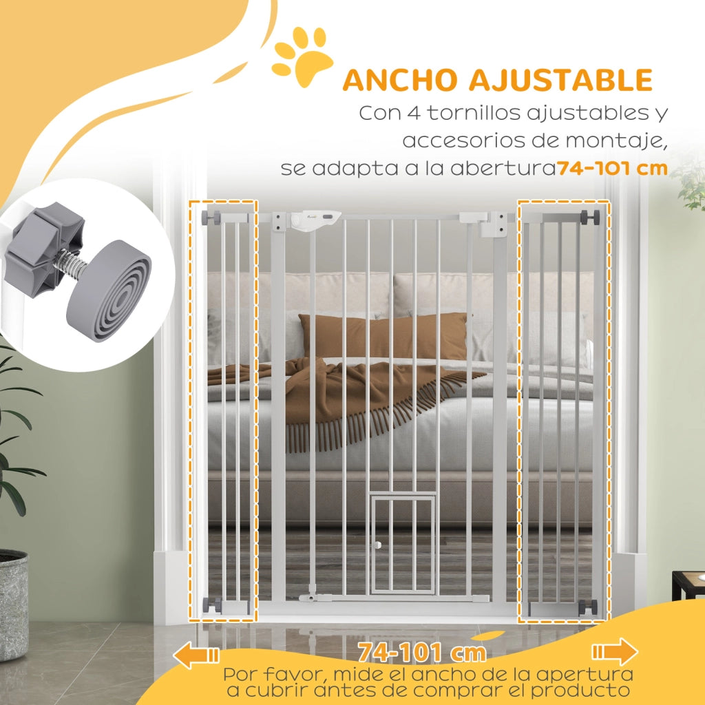 Cancelletto di Sicurezza Estensibile con Porta Chiusura Automatica e Doppio Blocco ¨C Xylo ¨C 74-101x104,1 cm Bianco