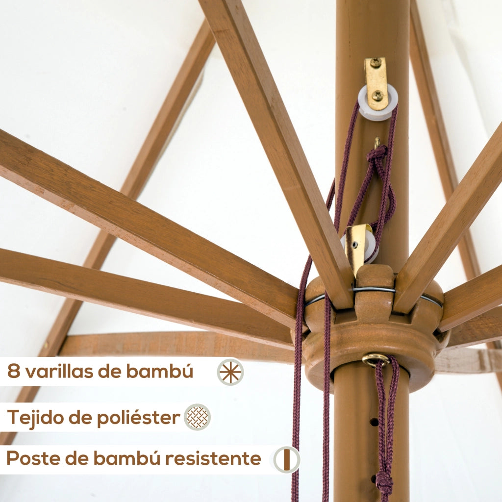 Ombrellone da Giardino ¨C Minimal ¨C Bamb¨´ 8 Bracci Legno Beige ?325 cm