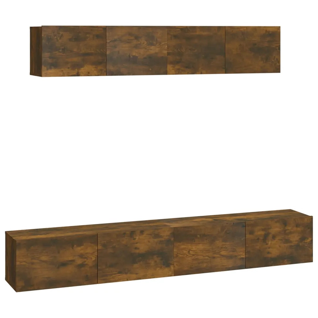 Set di Mobili Porta TV 4 pz Rovere Fumo in Legno Multistrato 3114539