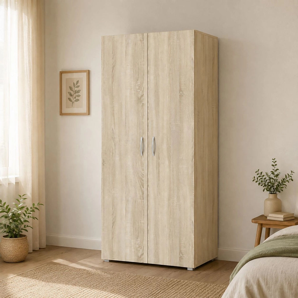 Guardaroba 2 ante Malvito, Mobile camera da letto, Cabina armadio portabiti, Armadio appendiabiti, 74x52 h179 cm, Rovere
