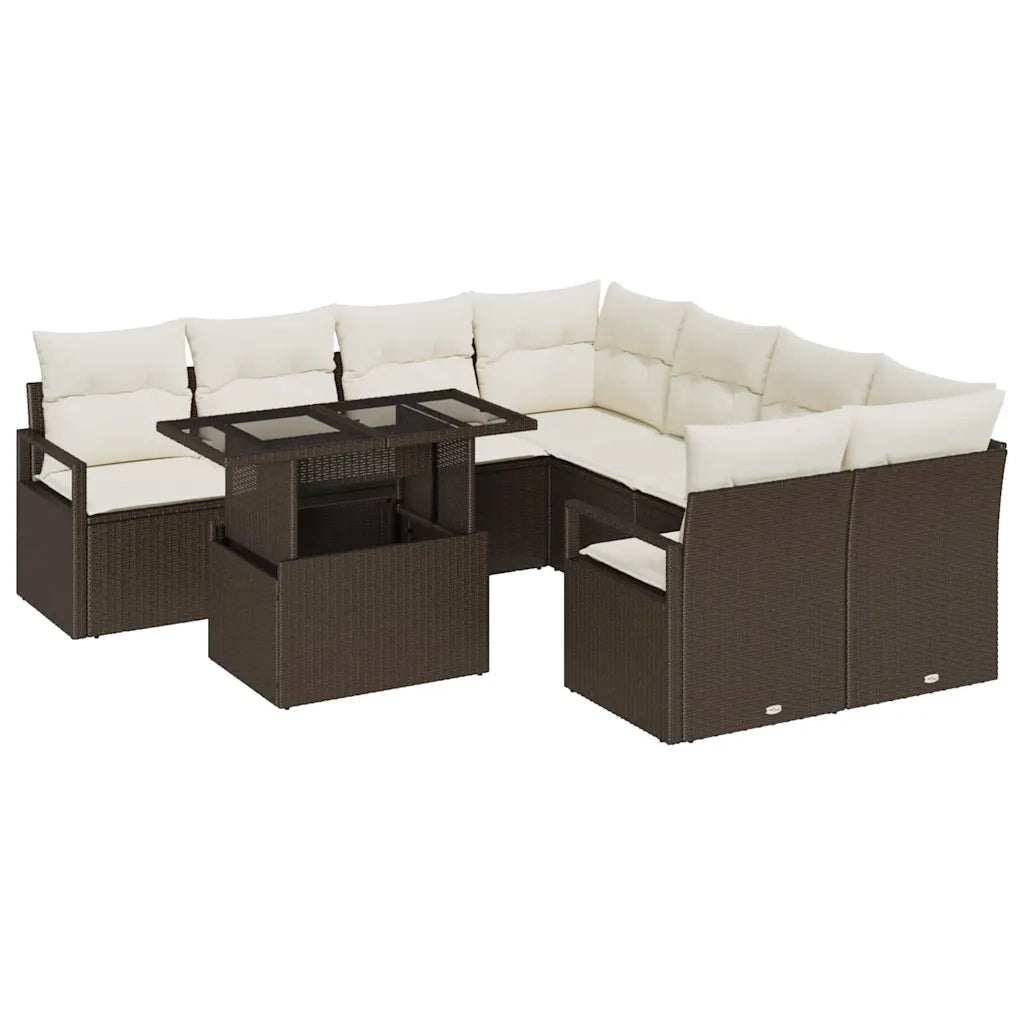 Set Divano da Giardino 9 pcs Marrone e Crema polyrattan 3348794