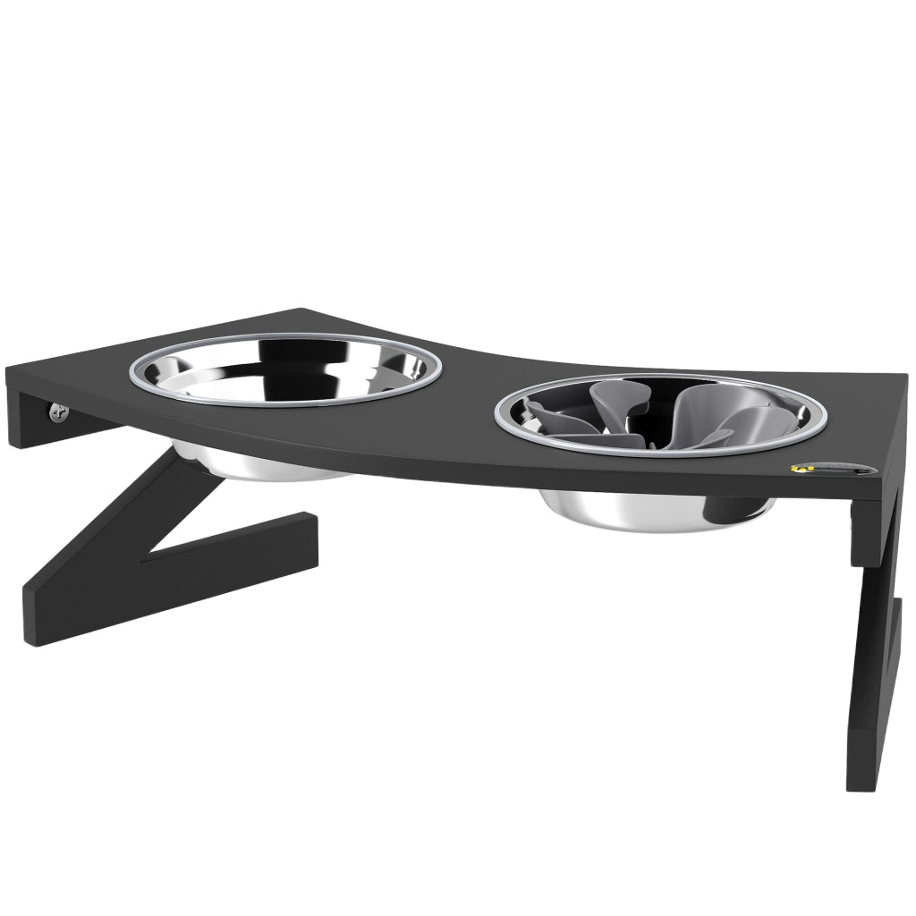 Ciotola Cane Sollevata 2 Ciotole Acciaio Inox ¨C Minimal ¨C Nero 52.5x30x16.5cm