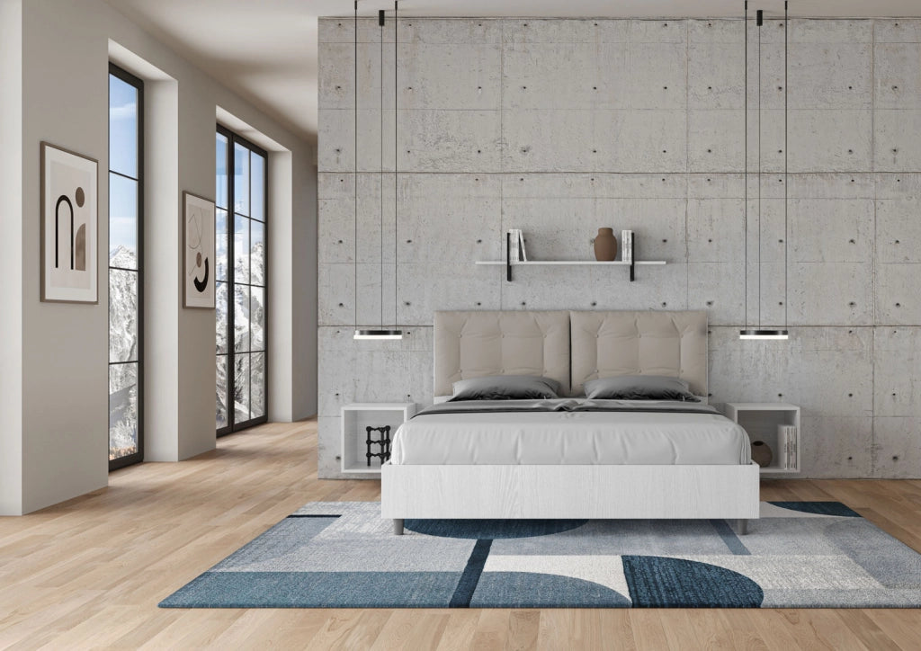 Letto Matrimoniale 160x200 cm con Rete e Contenitore Struttura Bianco Frassico con Cuscini in Similpelle Egos Annalisa