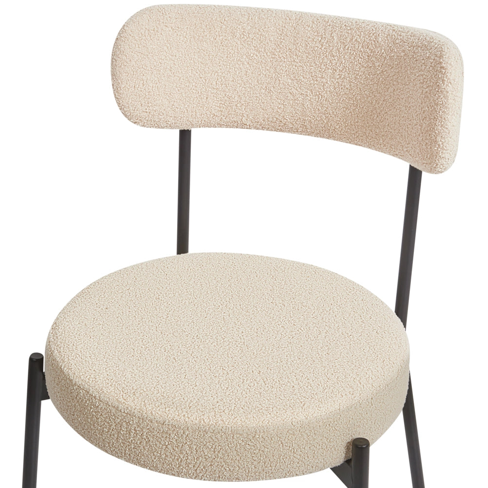 Set di 2 sedie per sala da pranzo Boucle beige chiaro Gambe in acciaio nero Sedute per sala da pranzo di design moderno