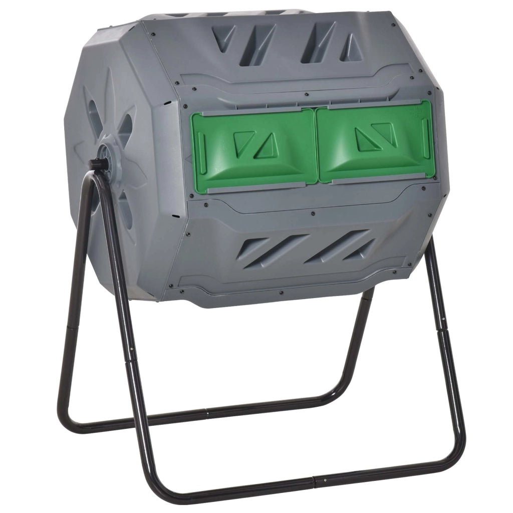 Compostiera 2 Compartimenti 160 Litri Rotante ¨C Zephmum ¨C Grigio Verde Nero 71x65x96