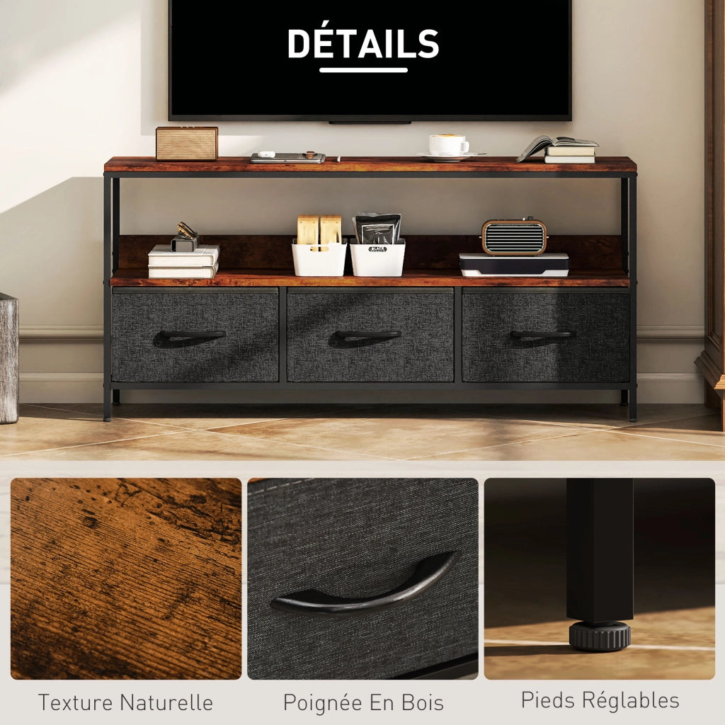 Mobile TV per TV fino a 55 pollici con 3 cassetti e piedi in acciaio ¨C zephmum ¨C marrone 120x29x56 cm