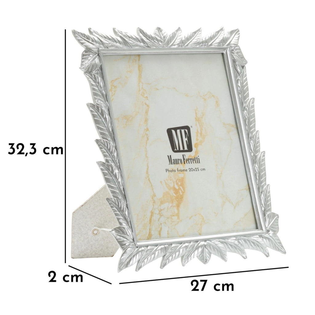 Cornice portafoto Leavy Silver in resina argento con foglie 20x25