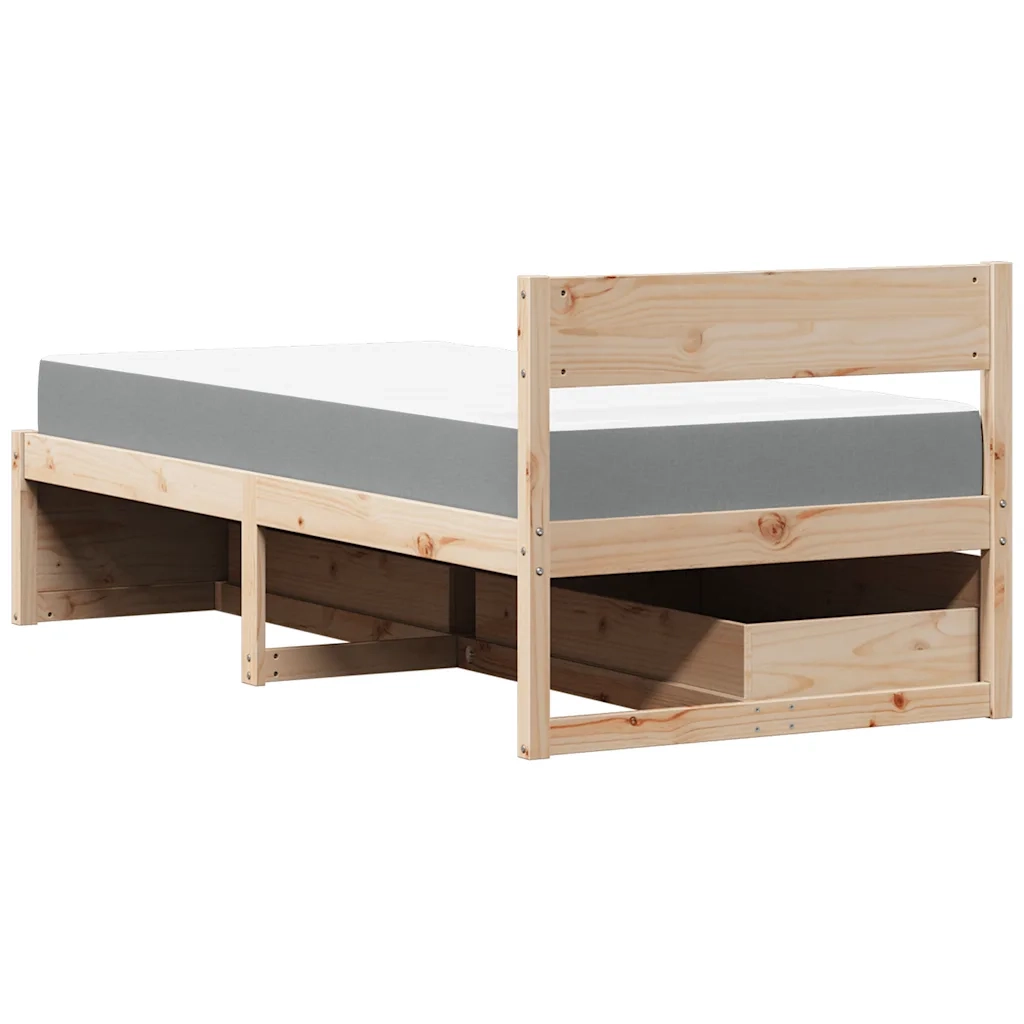 Letto singolo | Letto per adulti | Letto con Cassetti e Materasso 90x200 cm Legno Massello di Pino