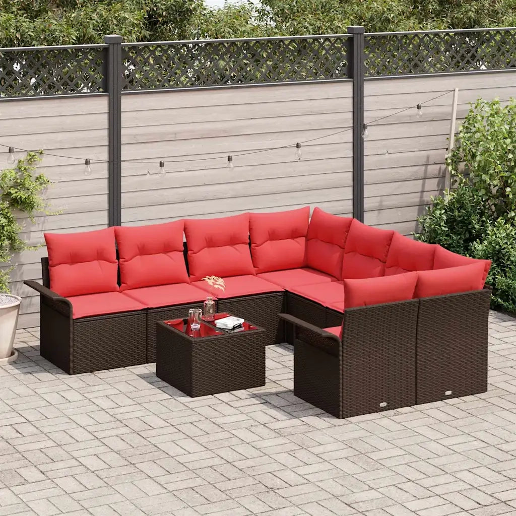 Set Divano da Giardino 9 pcs Beige e Rosso polyrattan 3353973