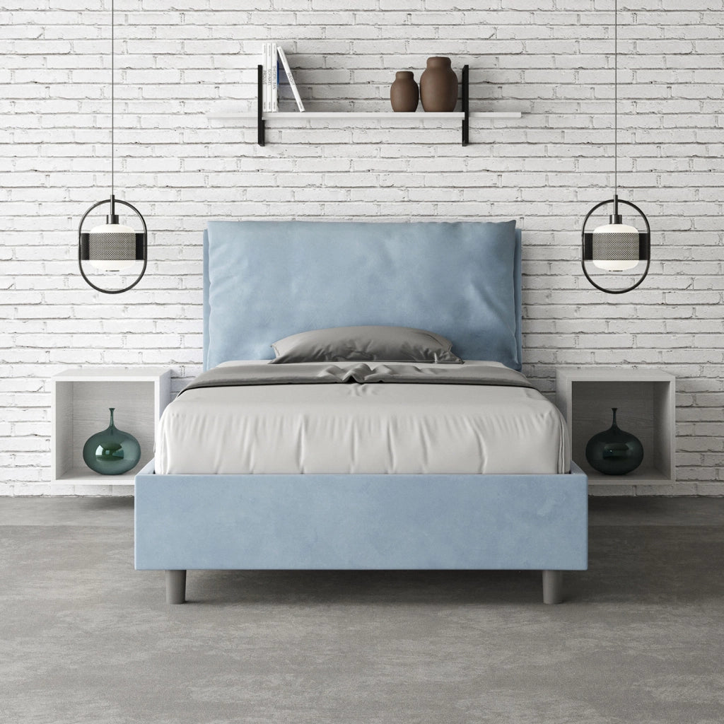 Letto 1 Piazza E Mezzo 120x190 cm con Rete Imbottito in Microfibra Antea Large Azzurro