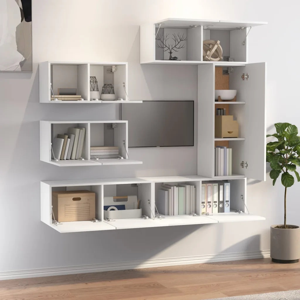 Set di Mobili Porta TV 6 pz-Credenza per TV Bianco in Legno Multistrato 622678
