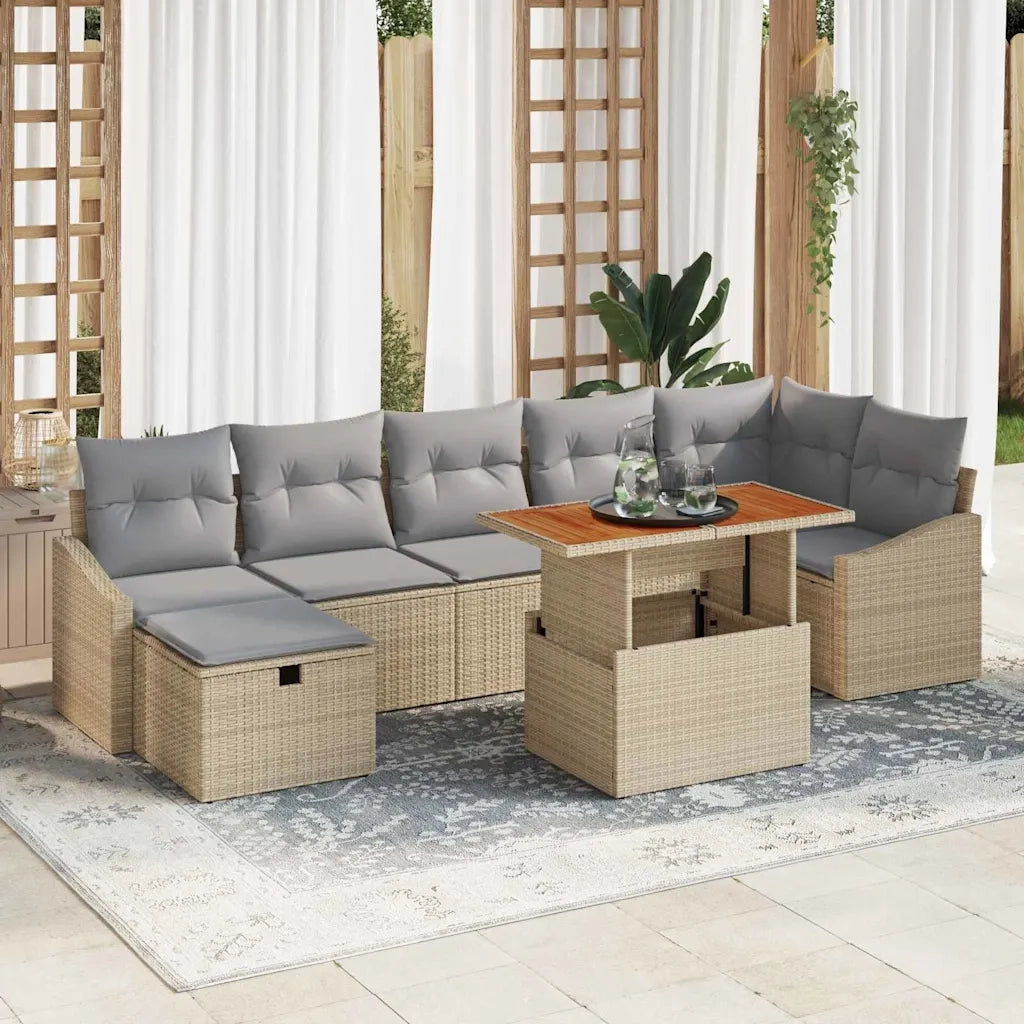 Set Divano da Giardino con cuscino 8 pcs Beige polyrattan 3360032