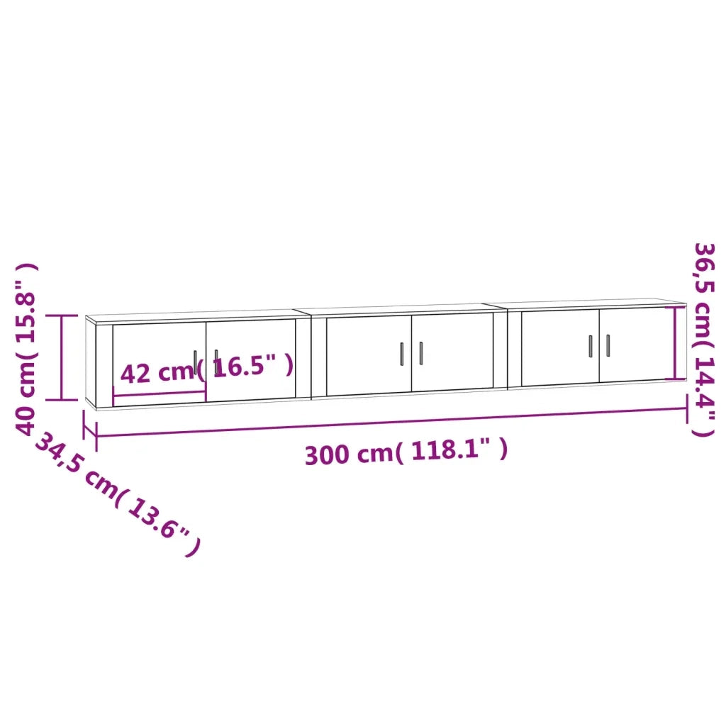 Mobili Porta TV a Parete 3 pz Rovere Fumo 100x34,5x40 cm 3188379