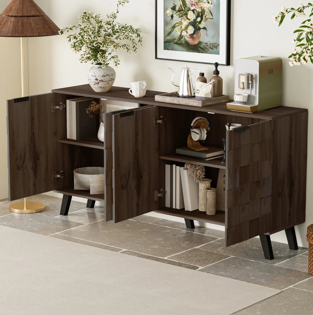 Sideboard a 4 ante 160;5 x 35;5 x 78 cm in legno scuro; con ripiani regolabili