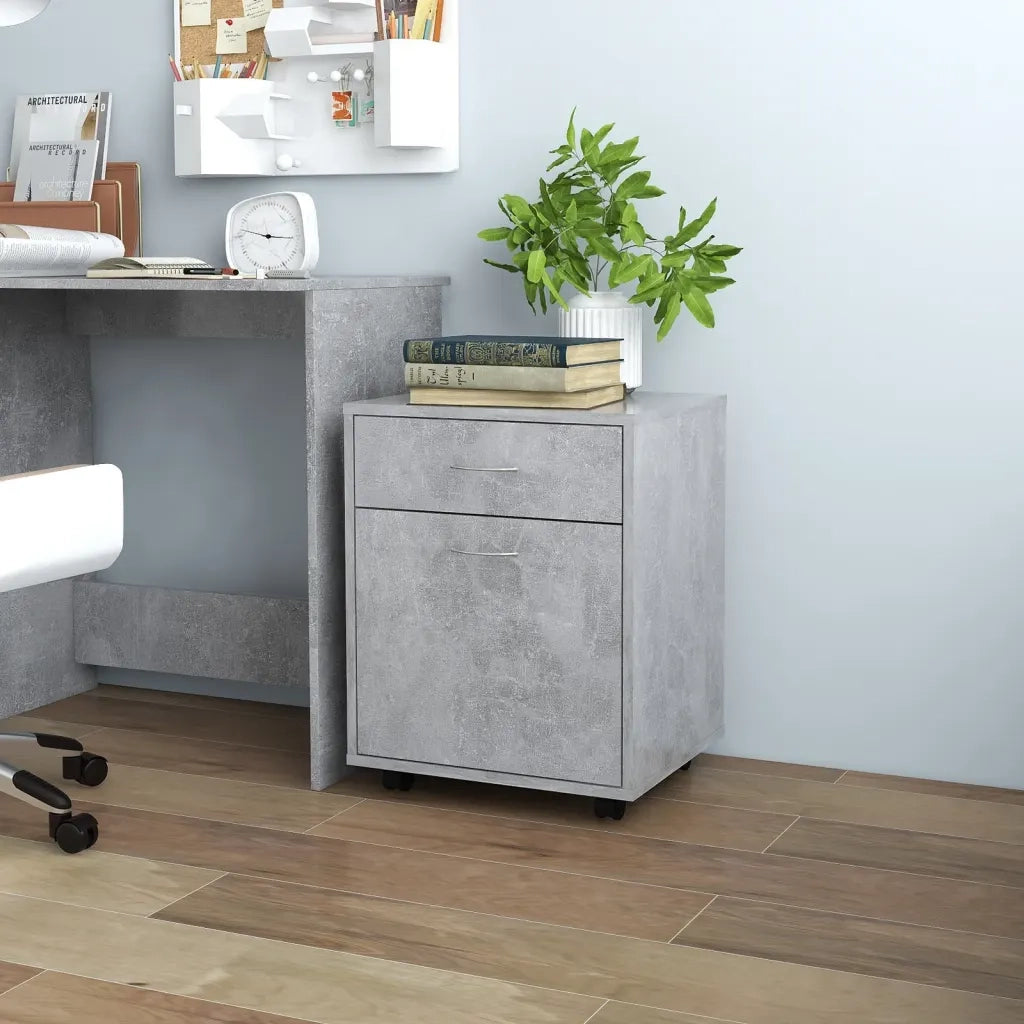 Mobiletto con Ruote Grigio Cemento 45x38x54cm Legno Multistrato 808444