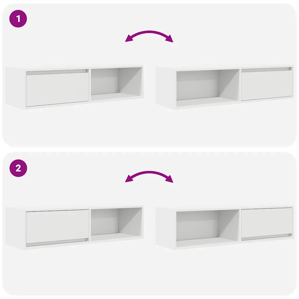 Mobili TV a Parete 2pz Bianchi 100x31x25,5 cm Legno Multistrato 861473