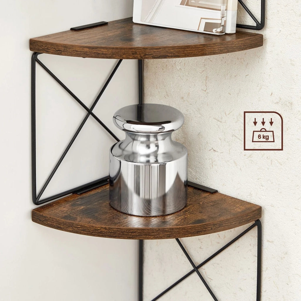 Mensola da parete angolare a 5 ripiani facile da montare per camera da letto soggiorno bagno cucina ufficio marrone rustico e nero 12_0005770
